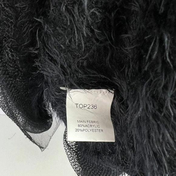 TOV Los Angeles Faux Fur Black Sweater Top w/ Net Accents Sz 42/M - Picture 4 of 6